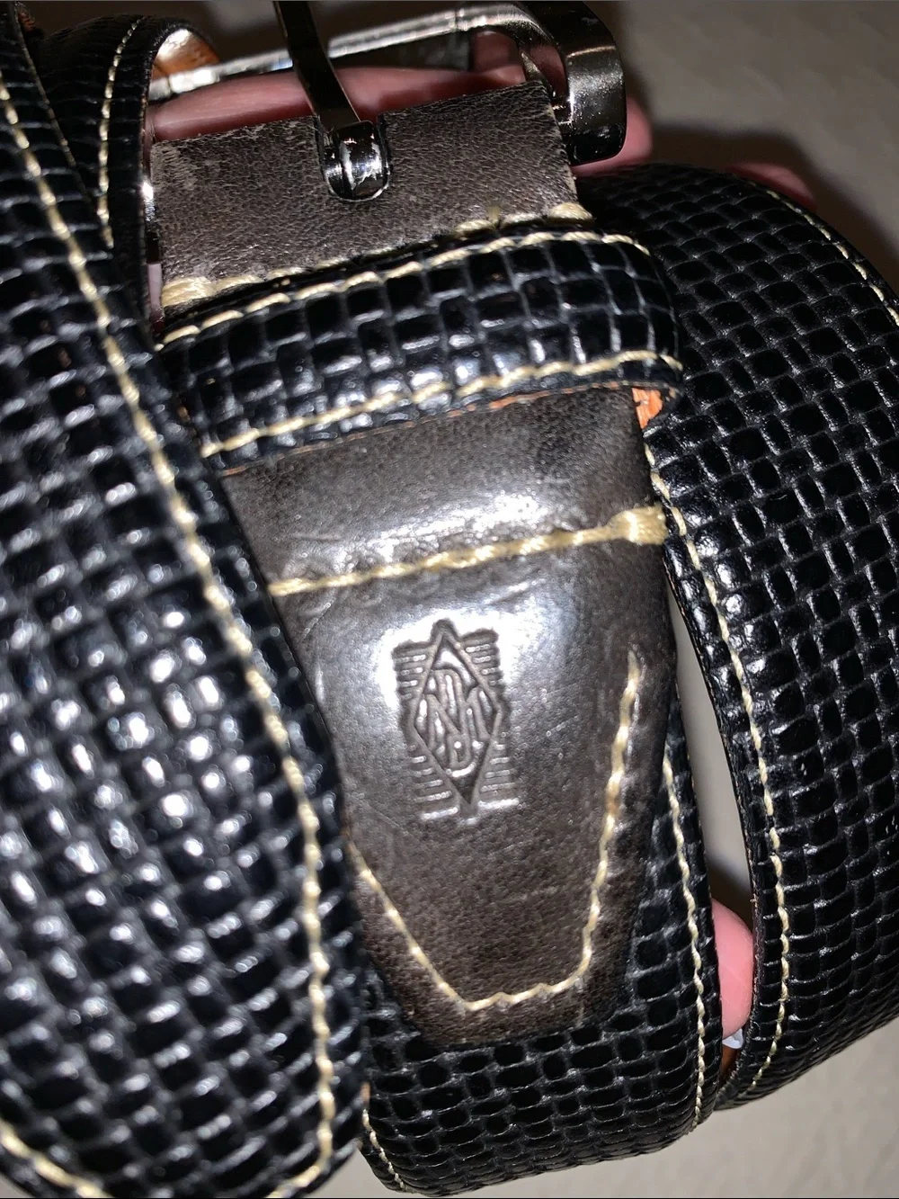 Martin Dingman, black tuscan basket weave saddle leather belt made by hand sz 44